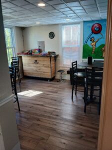 Upstairs seating area at Grounds Central Station in Old Town Manassas