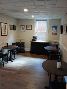 Upstairs seating area at Grounds Central Station in Old Town Manassas
